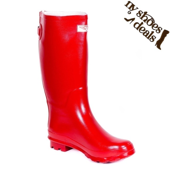 Women Red Rubber Rainboots W/ Zipper Design Rain Boots - Picture 1 of 3